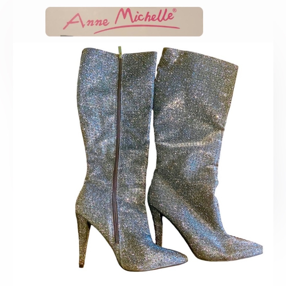 Anne Michelle Women's Embellished Shimmery Pointy Toe Boots Size 11